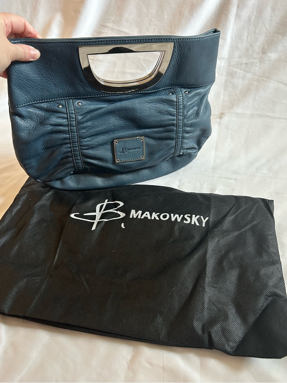 b. makowsky Navy Leather Top-Handle Clutch